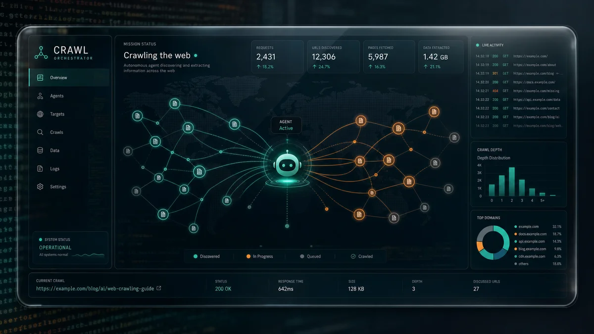 Dark glass terminal style cover image representing web-scale data crawling and agent orchestration