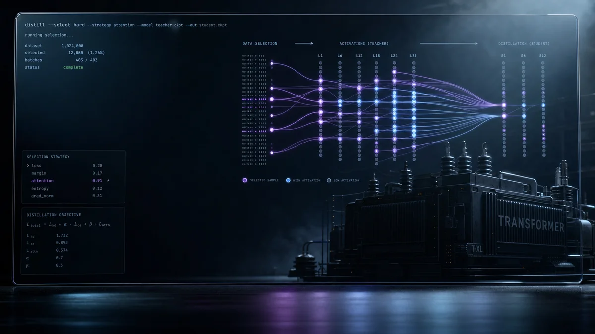Dark glass terminal 스타일 커버: 뉴런 활성화와 데이터 선택을 암시하는 시각화