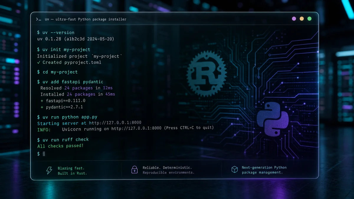 uv: Rust 기반 초고속 Python 패키지 관리자 — 커버 이미지